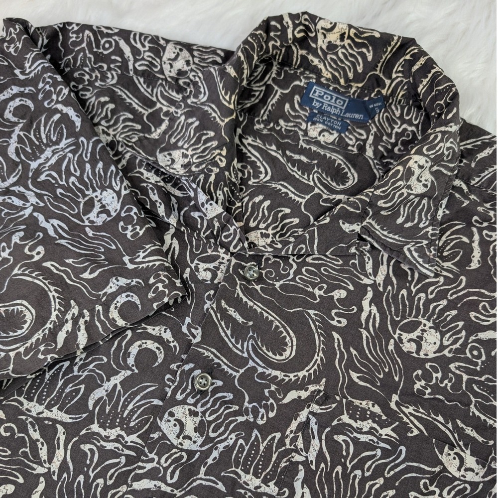 Vintage Polo Ralph Lauren Clayton Shirt Men XXL Black Graphic Batik Short Sleeve